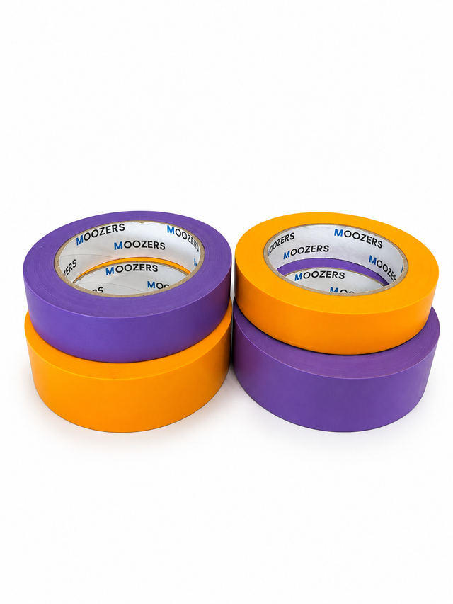 Gele en paarse Washi tape van MOOZERS naast elkaar