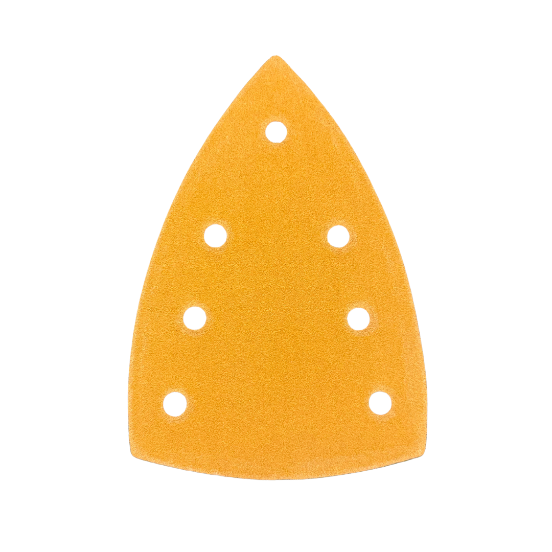 Driehoekig MOOZERS Apex Abrasives schuurvel van 100 x 150 mm met 7 stofgaten voor een deltaschuurmachine